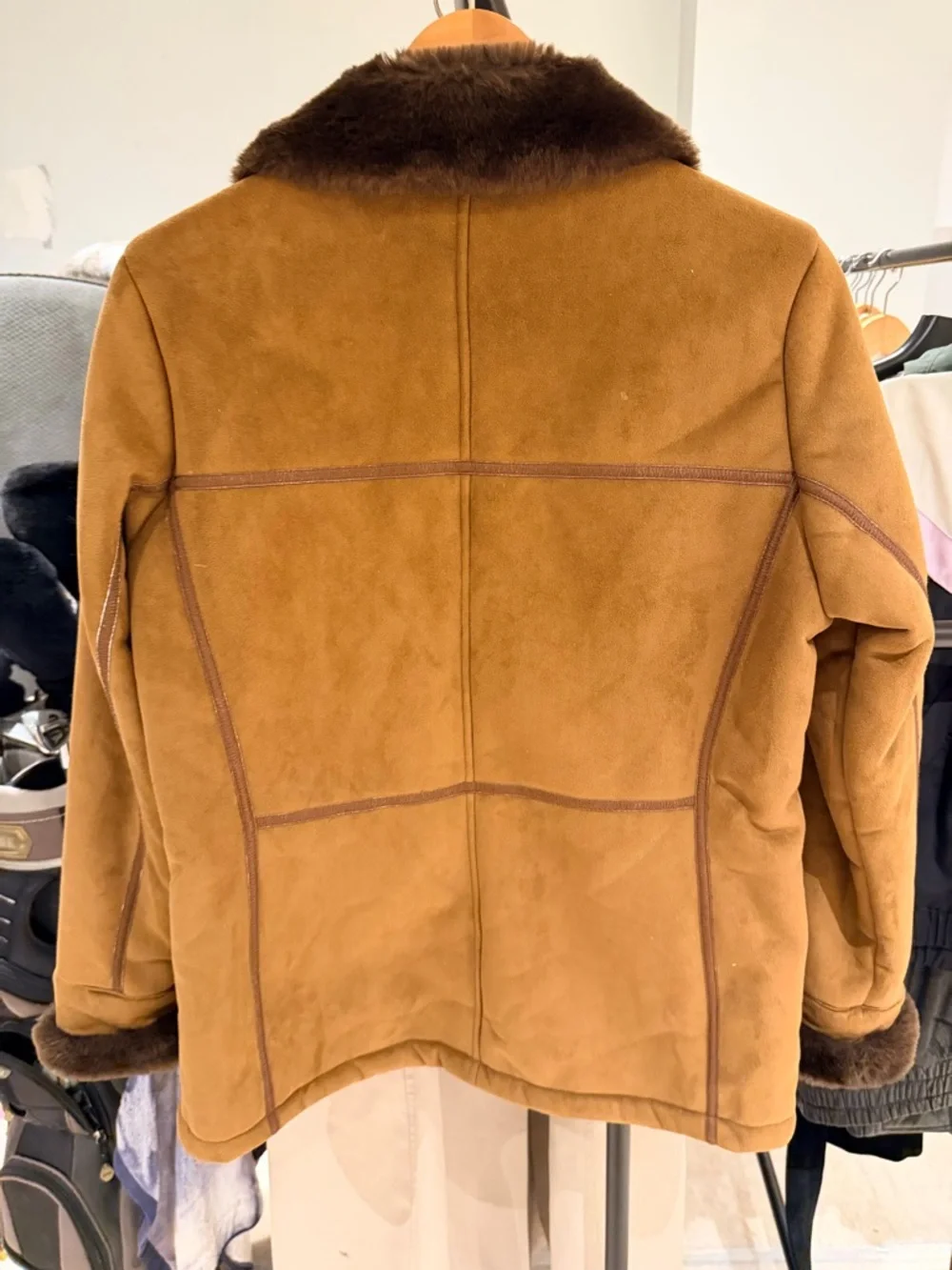 Cozy Tan Teddy Jacket with Faux-Fur Trim - Picture 3 of 3
